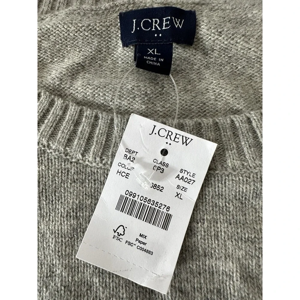 New J.Crew Sweater Mens XL Gray Crew Neck‎ Lambswool Blend Career Formal Outdoor